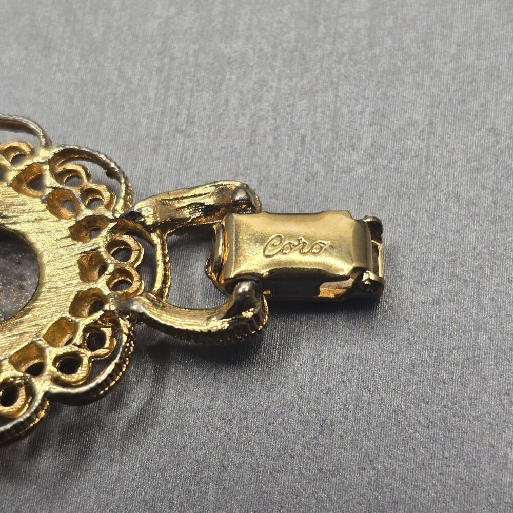 VTG Coro Rose Guilloche Bracelet & Clip-On Earrings Set Gold Tone Filigree - Picture 6 of 12